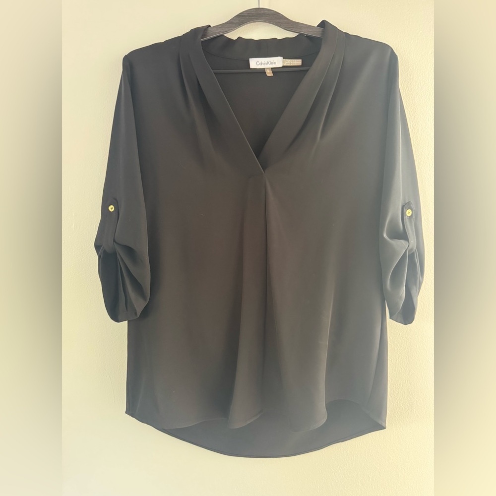 Calvin Klein Women's Black Blouse with Draped Neckline